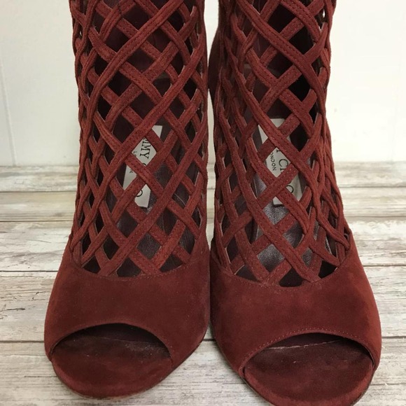 JIMMY CHOO BURGUNDY CAGE SANDALS 38.5 - Picture 3 of 7